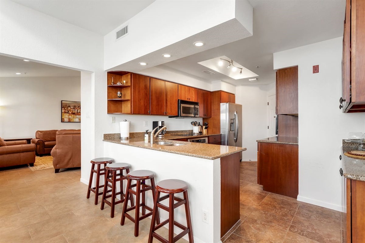 Bar Stools & Ample Counter Space in Kitchen