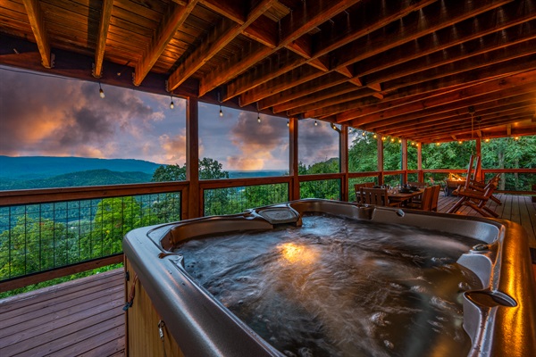 Enjoy the hot tub, outdoor dining, relaxing on the porch swing, or stories by the fire on the 1st-floor covered deck