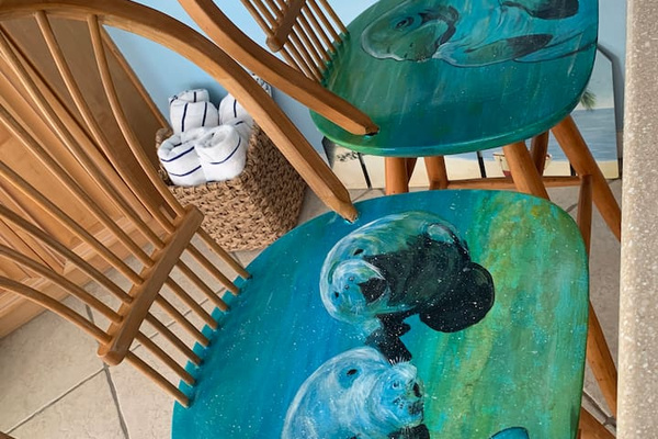 Hand painted bar stools by local artist