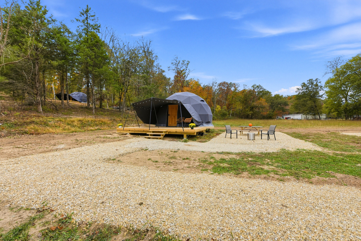 1. Follow the gravel road through Hickory Point to your woodland dome retreat.