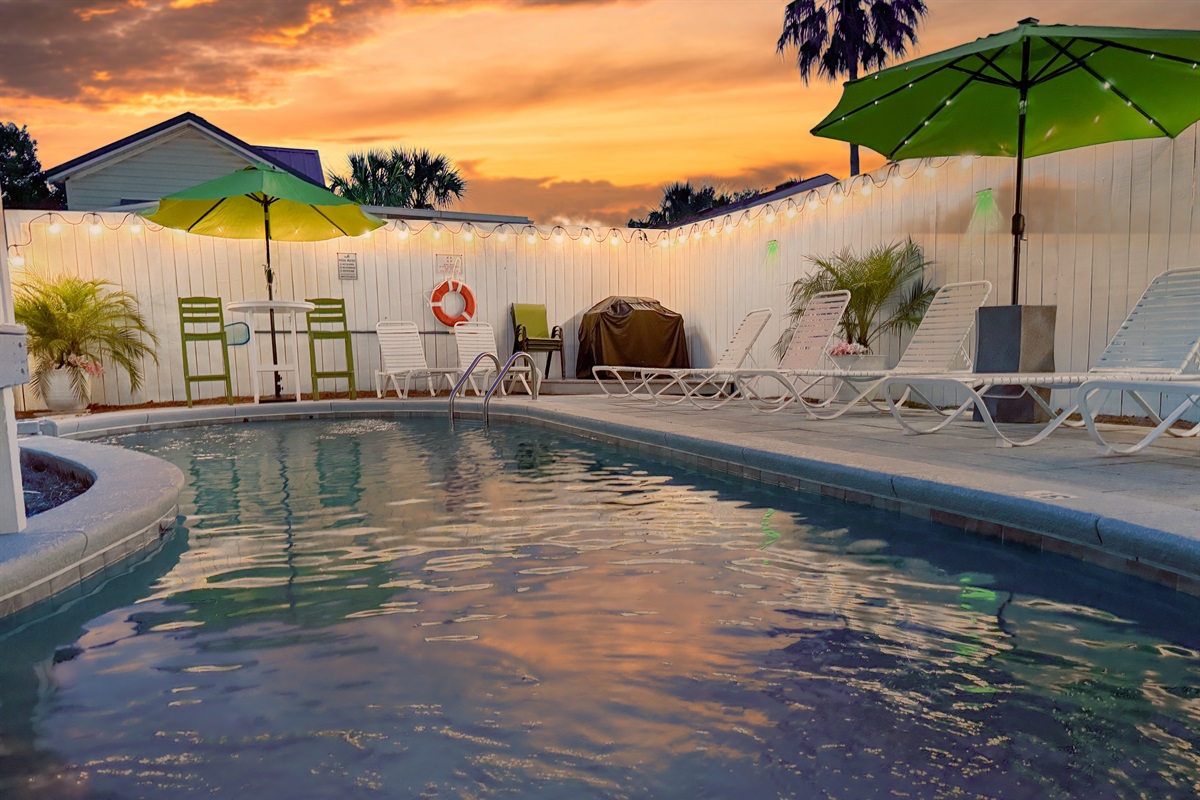 The heated pool, heated to 80℉ thru April 30, is the center of the home's fun activities. You can opt for 83℉ or 88℉ for an added cost.