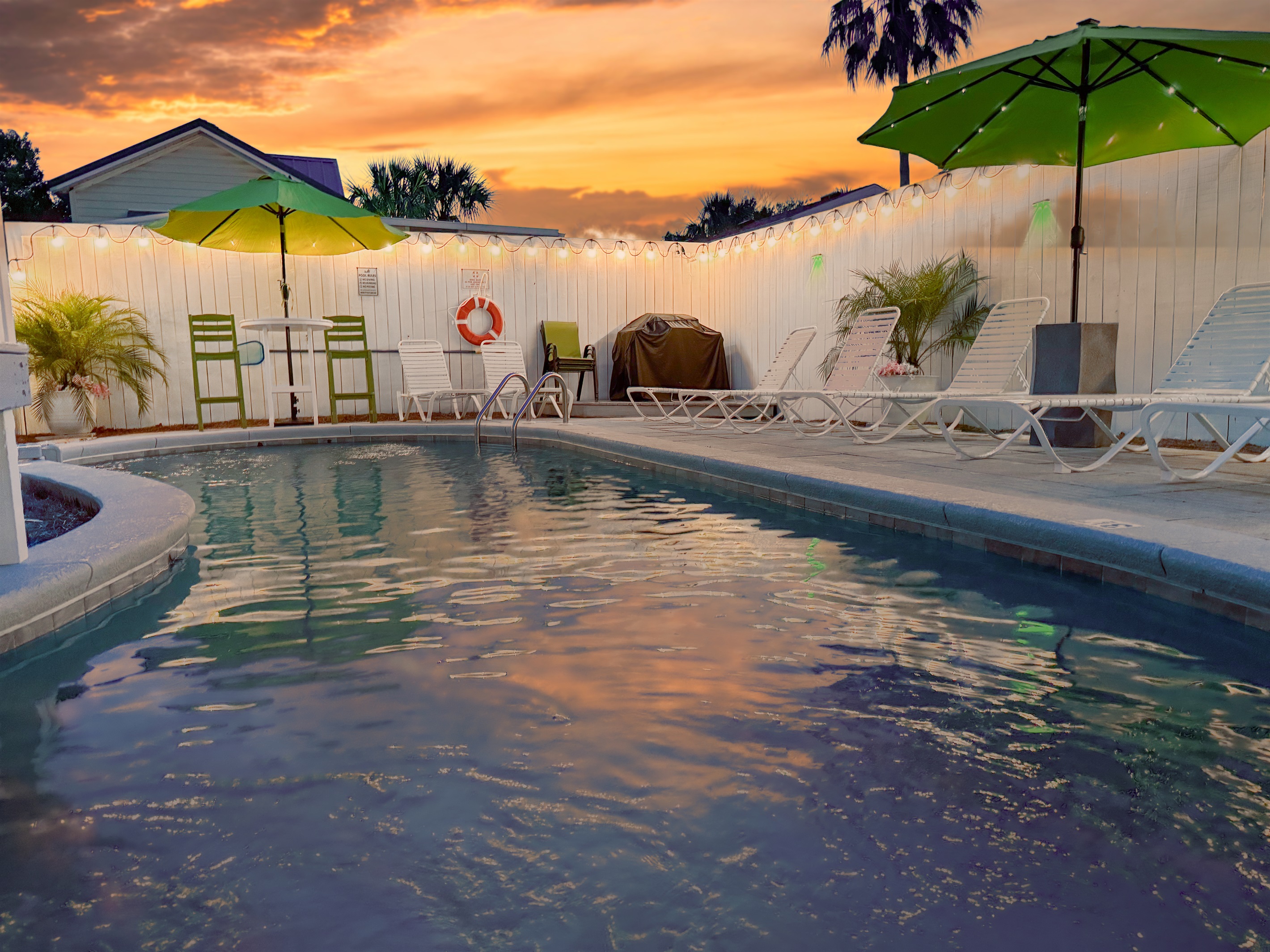 The heated pool, heated to 80℉ thru April 30, is the center of the home's fun activities. You can opt for 83℉ or 88℉ for an added cost.