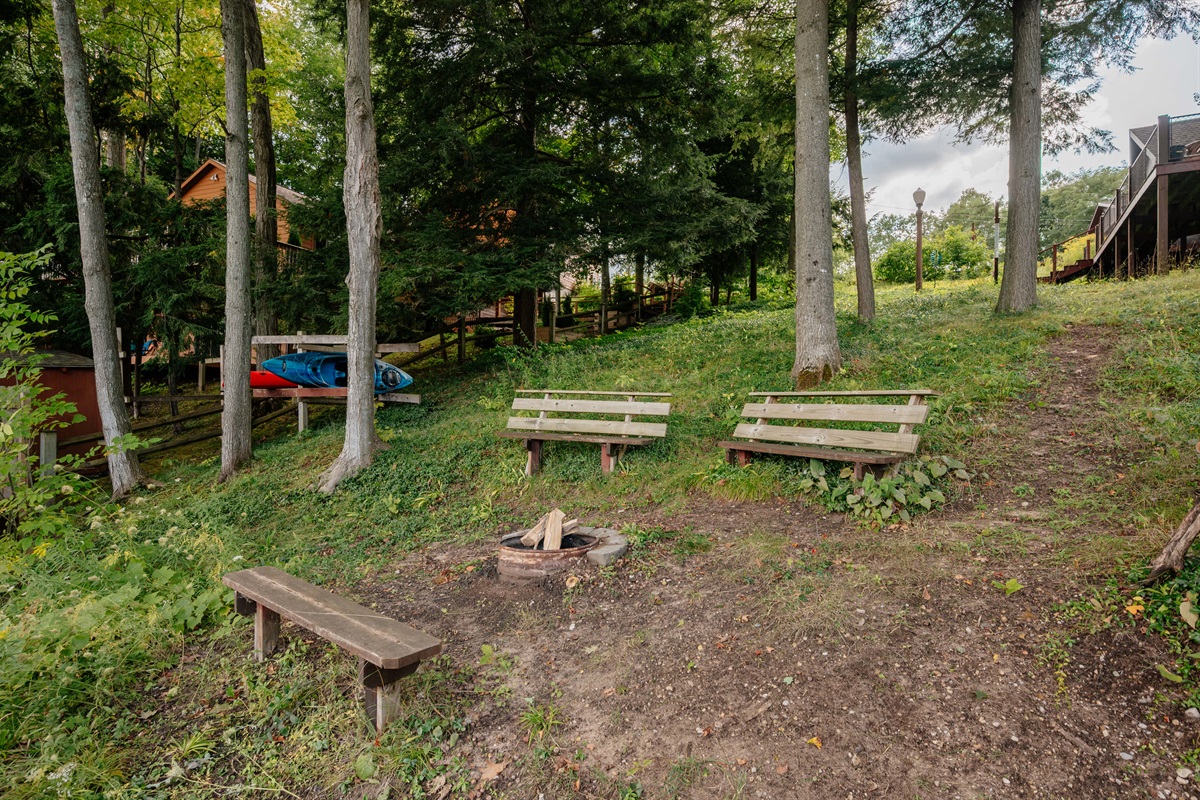 fire pit area with benches for group gatherings