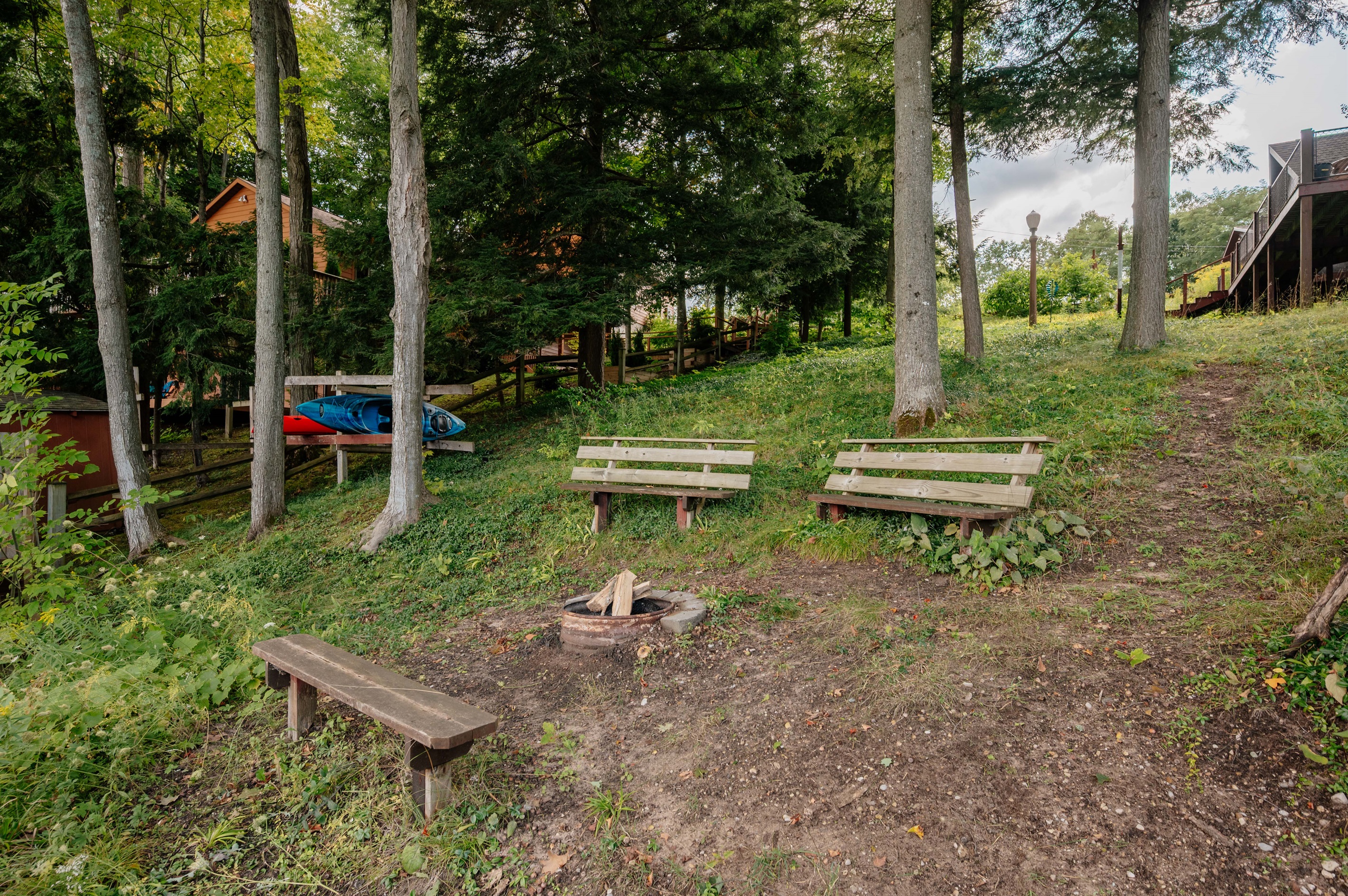 fire pit area with benches for group gatherings