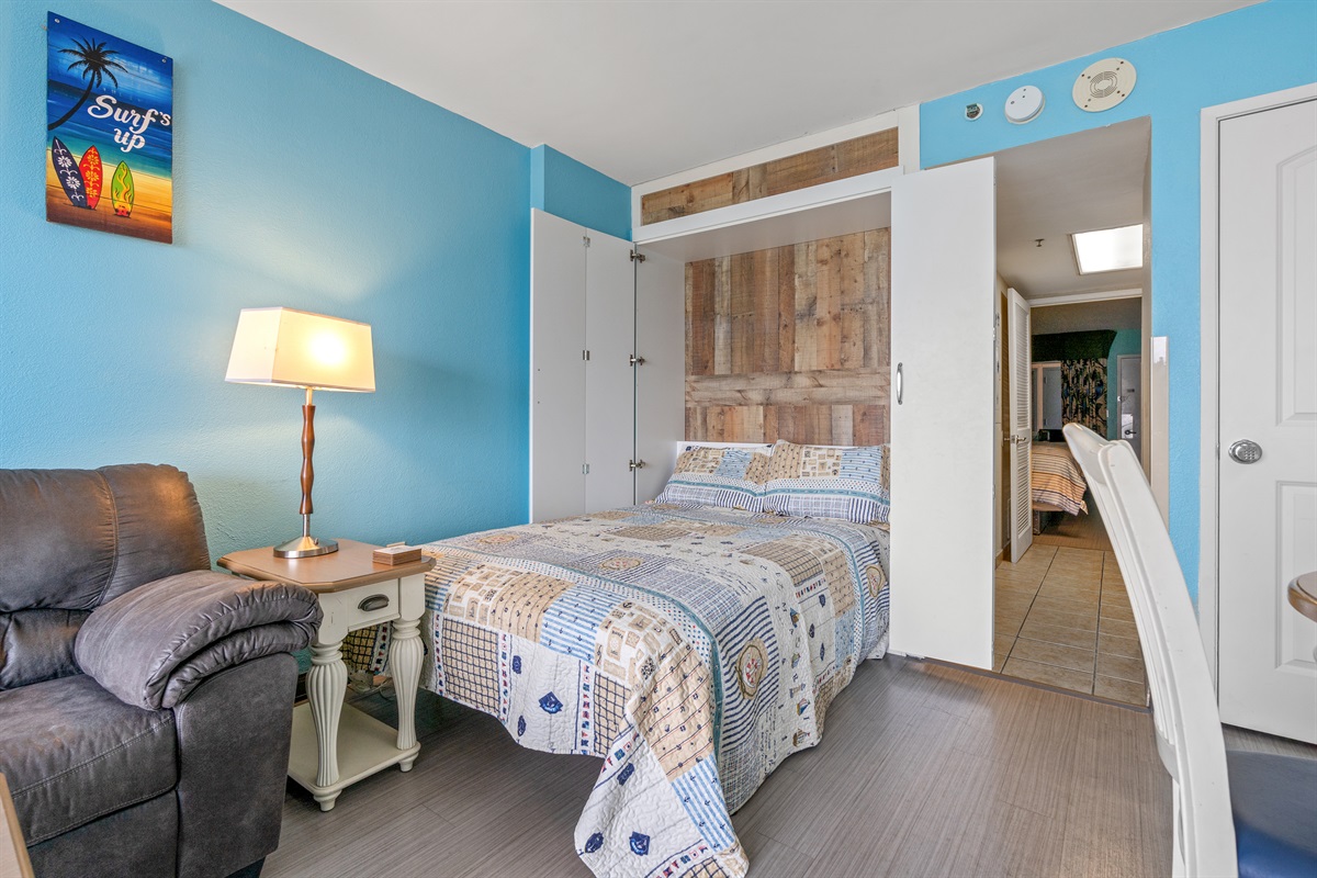 living room with murphy bed pulled down