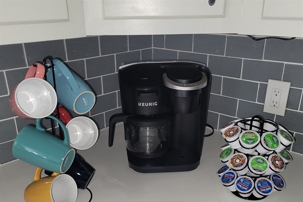 Drip Coffee, Kcups, Creamer and Sugar Provided