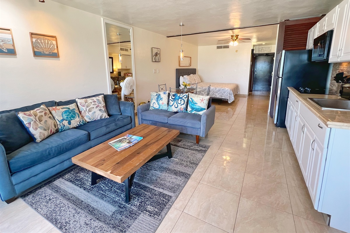 Comfortable living room with memory foam sleeper sofa