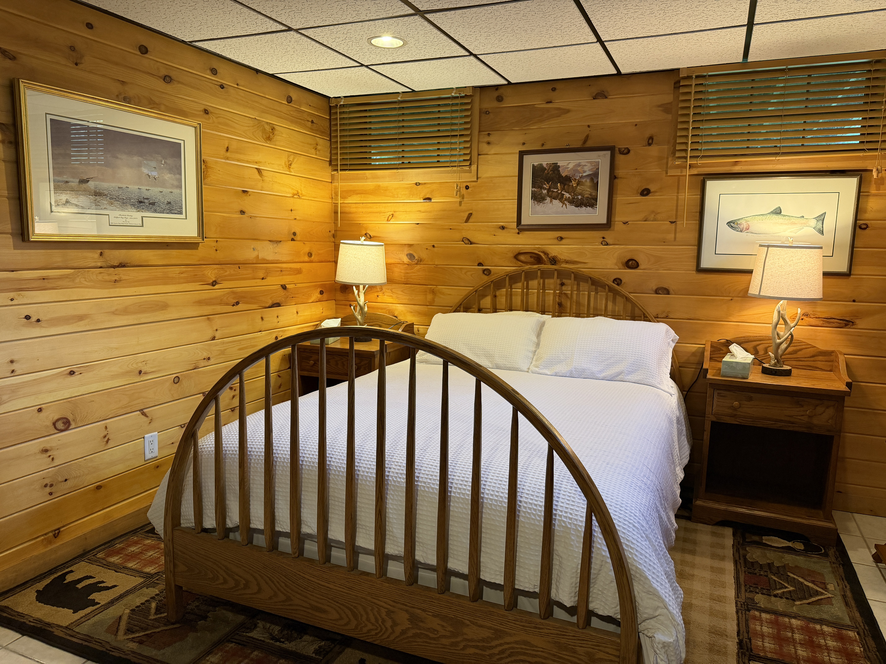 Queen bed in lower level living area