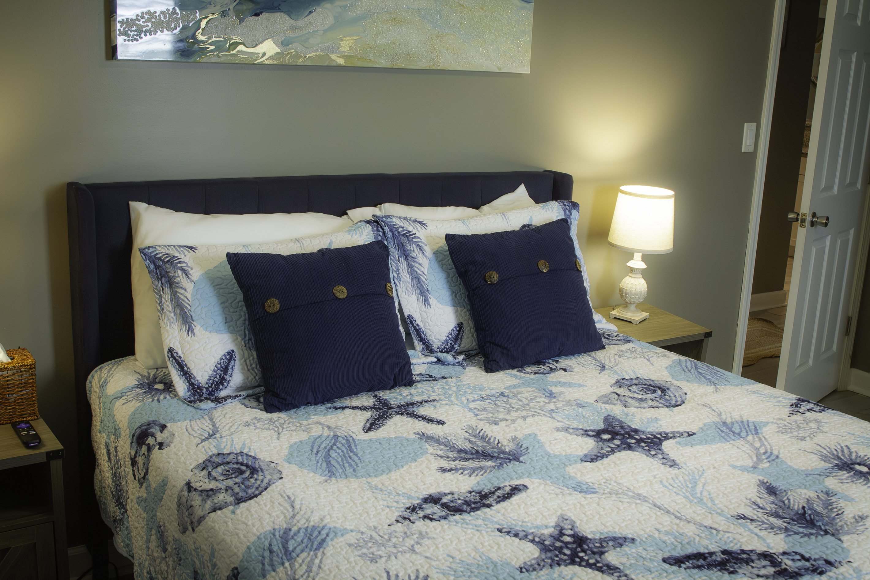A view of the bed in the master bedroom