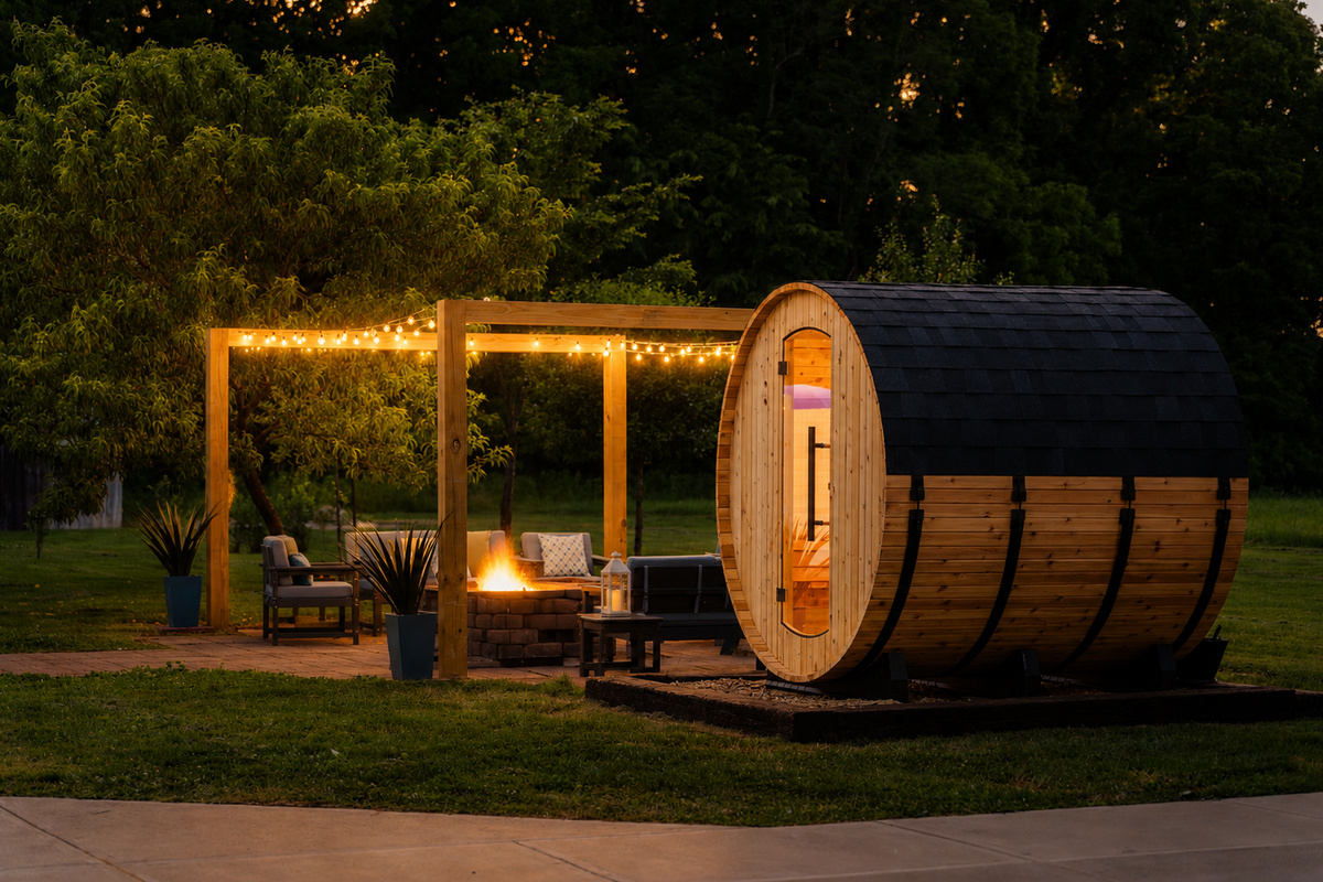 Unwind in the cedar sauna, then gather around the firepit under the stars after a day exploring Hocking Hills.