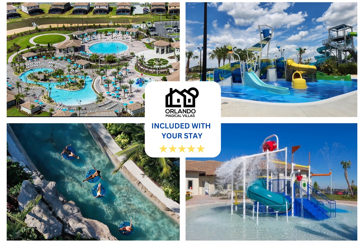 FREE for your group: 2 full resort waterparks included with every stay. Lazy river, slides, splash pad — no extra cost.
