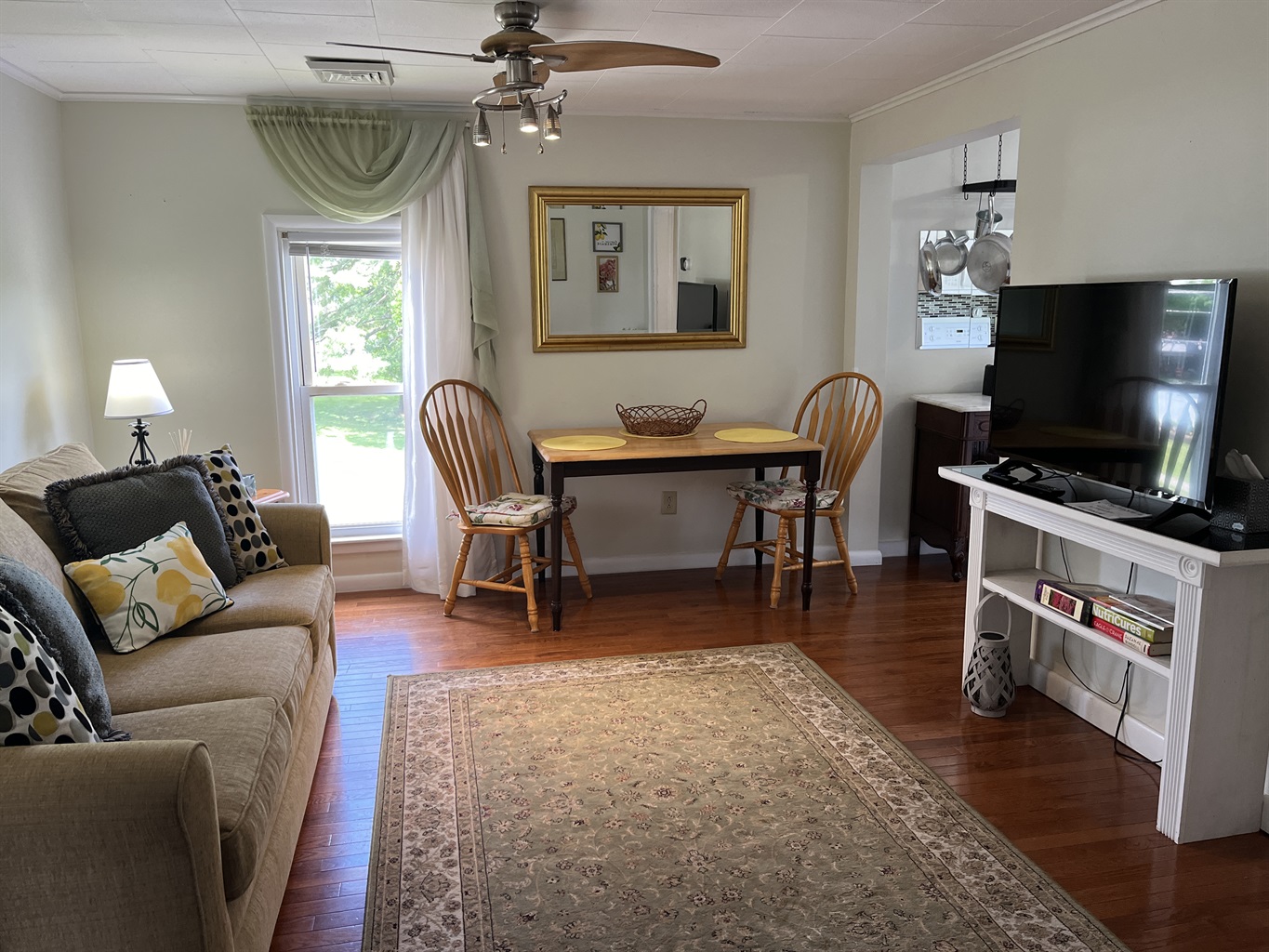 Bright living room and dining area