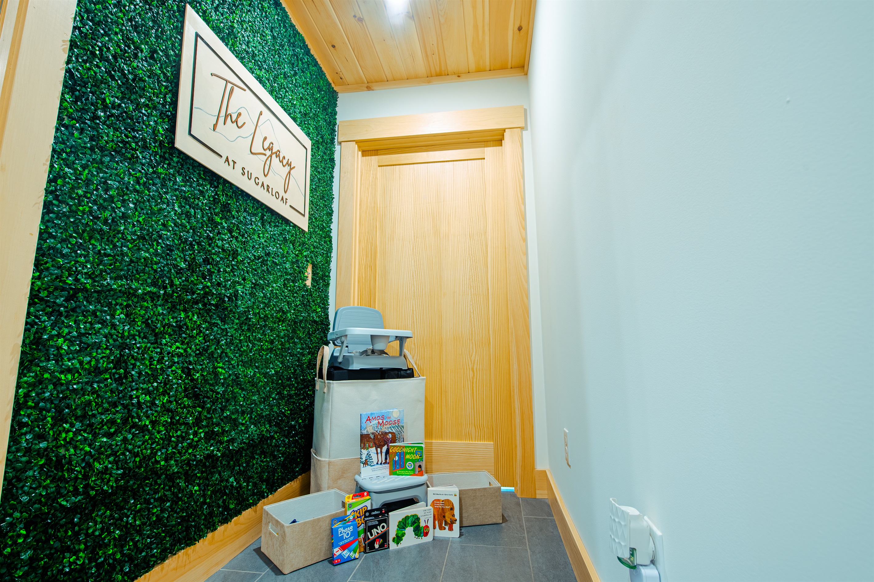 Equipped with a pack and play with upgraded mattress, crib sheets, kids soap, kids toilet seat, high chair, children's books, games and toys.