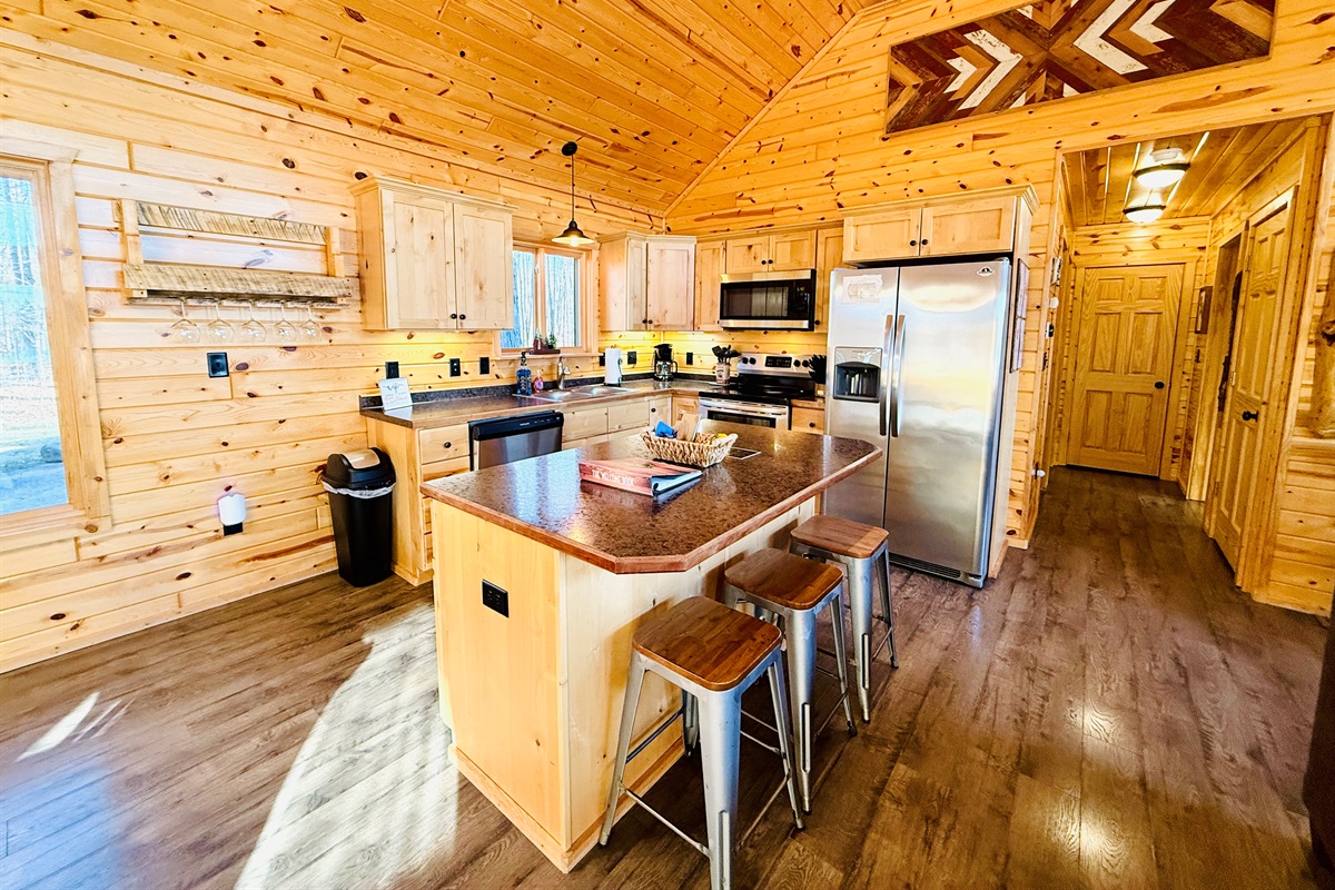 Our kitchen with large center island has everything you need.