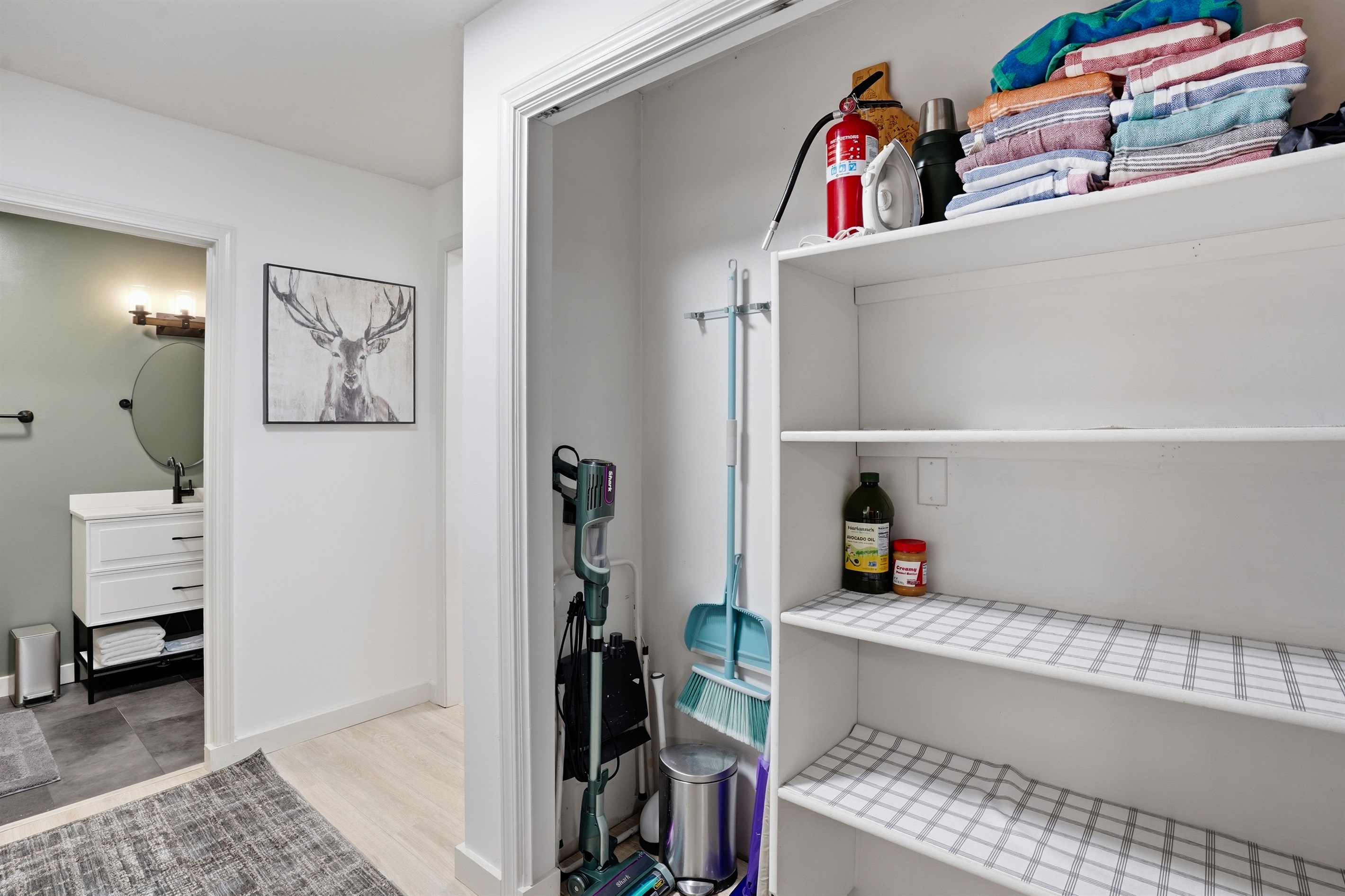 Fully stocked closet with all guest essentials.