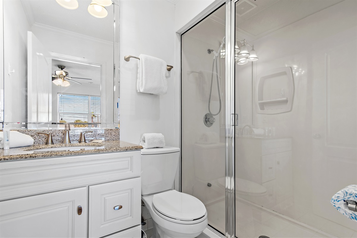 Guest Room 2 (Level 3): KING bed, Smart TV, Private Bathroom with Walk in Shower