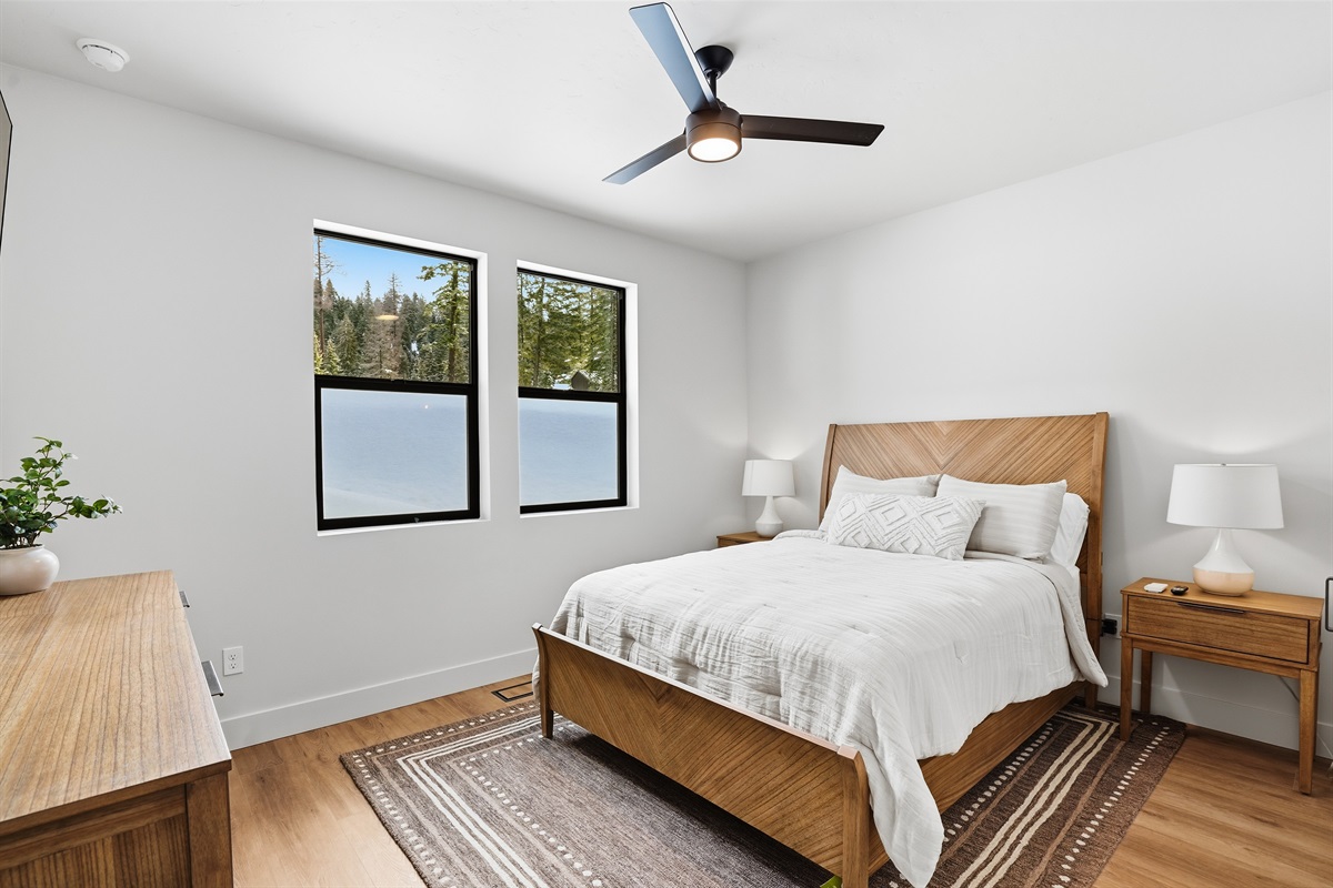 Bright Modern Bedroom Featuring Windows and Nature View