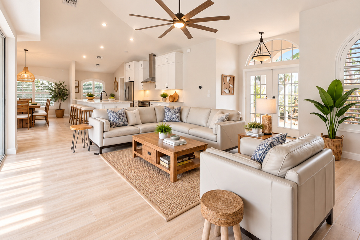 This open concept design is one of its kind in Briarwood. Imagine hanging out in this coastal boho designed great room