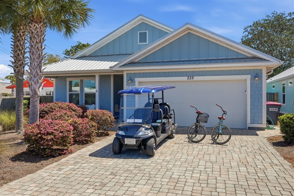 Enjoy everything Blue Pelican Beach House has to offer, including modern design, golf cart access, beach cruisers and much more, just a 5-minute walk from the beach.