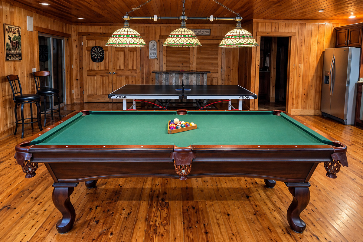 Rustic Cabin Game Room with Pool Table