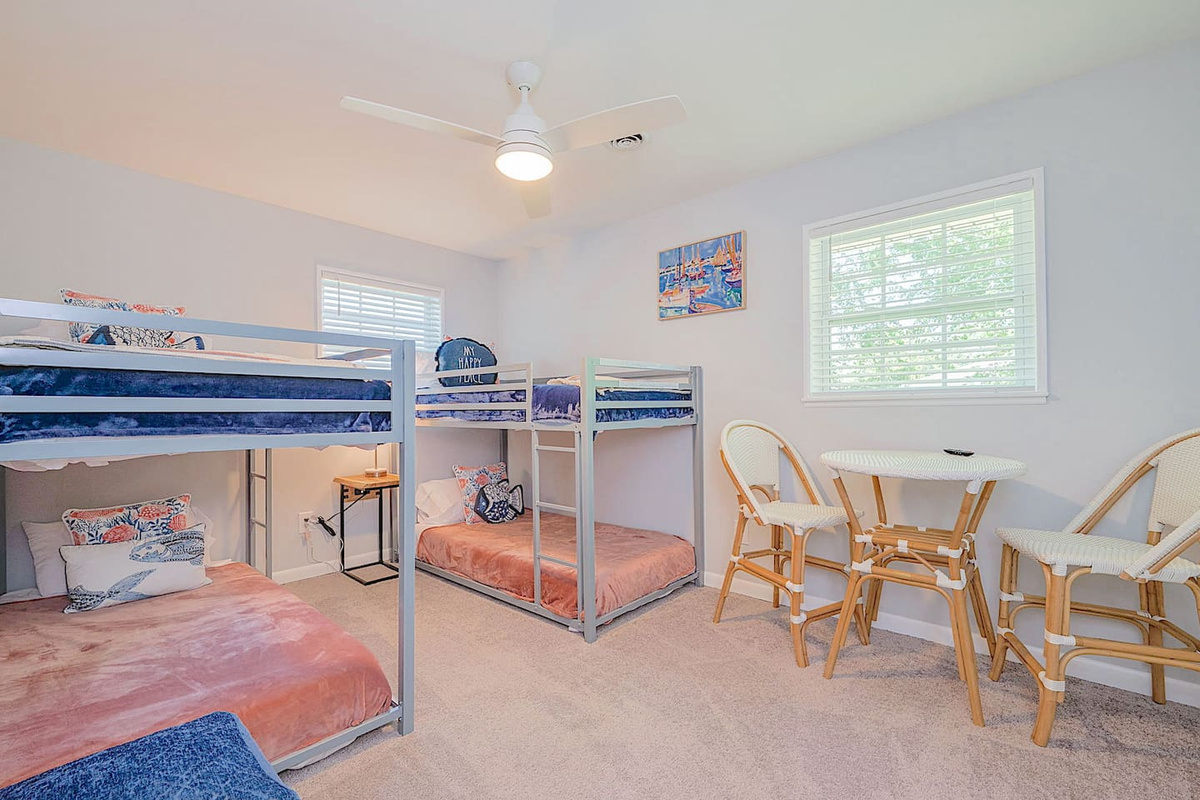 2 sets of bunk beds.  A great room for a kids get-away!