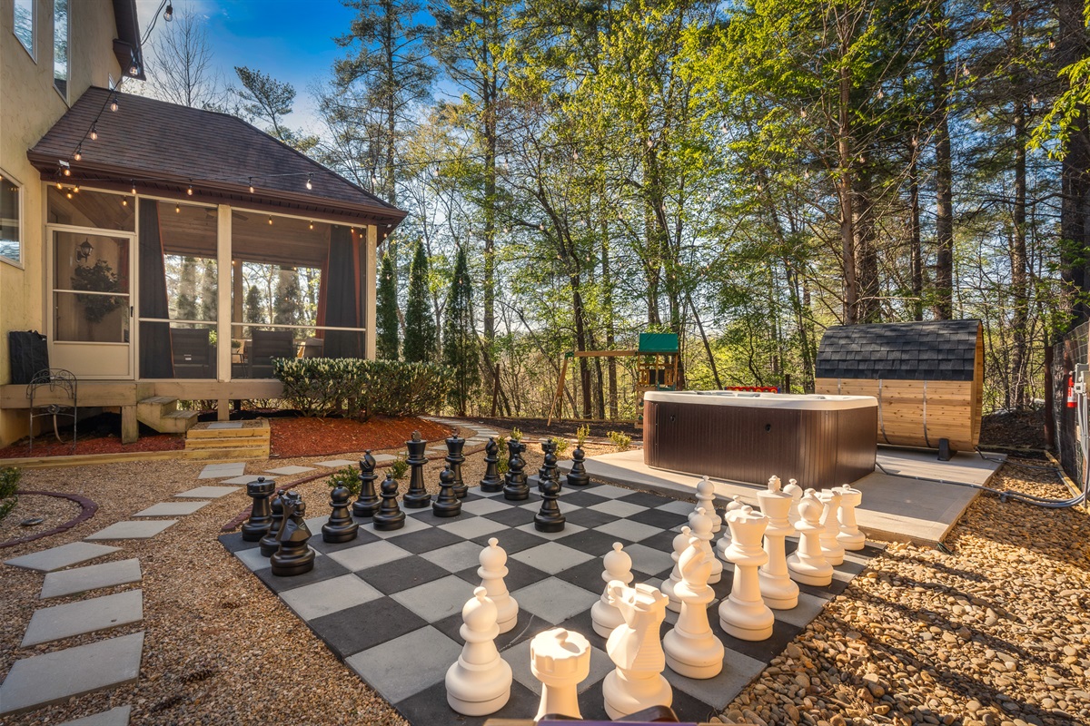 Outdoor giant chess set - one of many unique features that makes the property feel like a true destination
