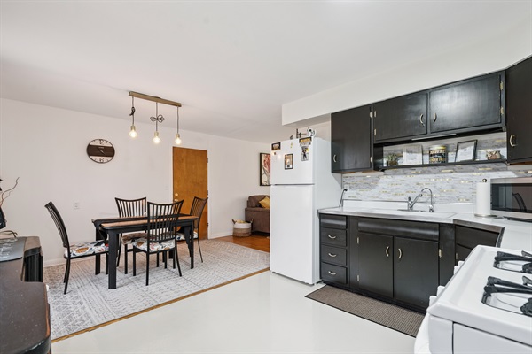 Open kitchen and dining area