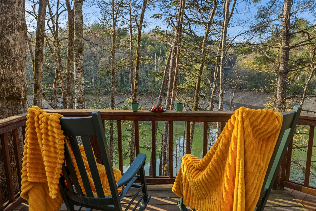 Deck: Sip coffee while soaking in serene forest and river views from your retreat!