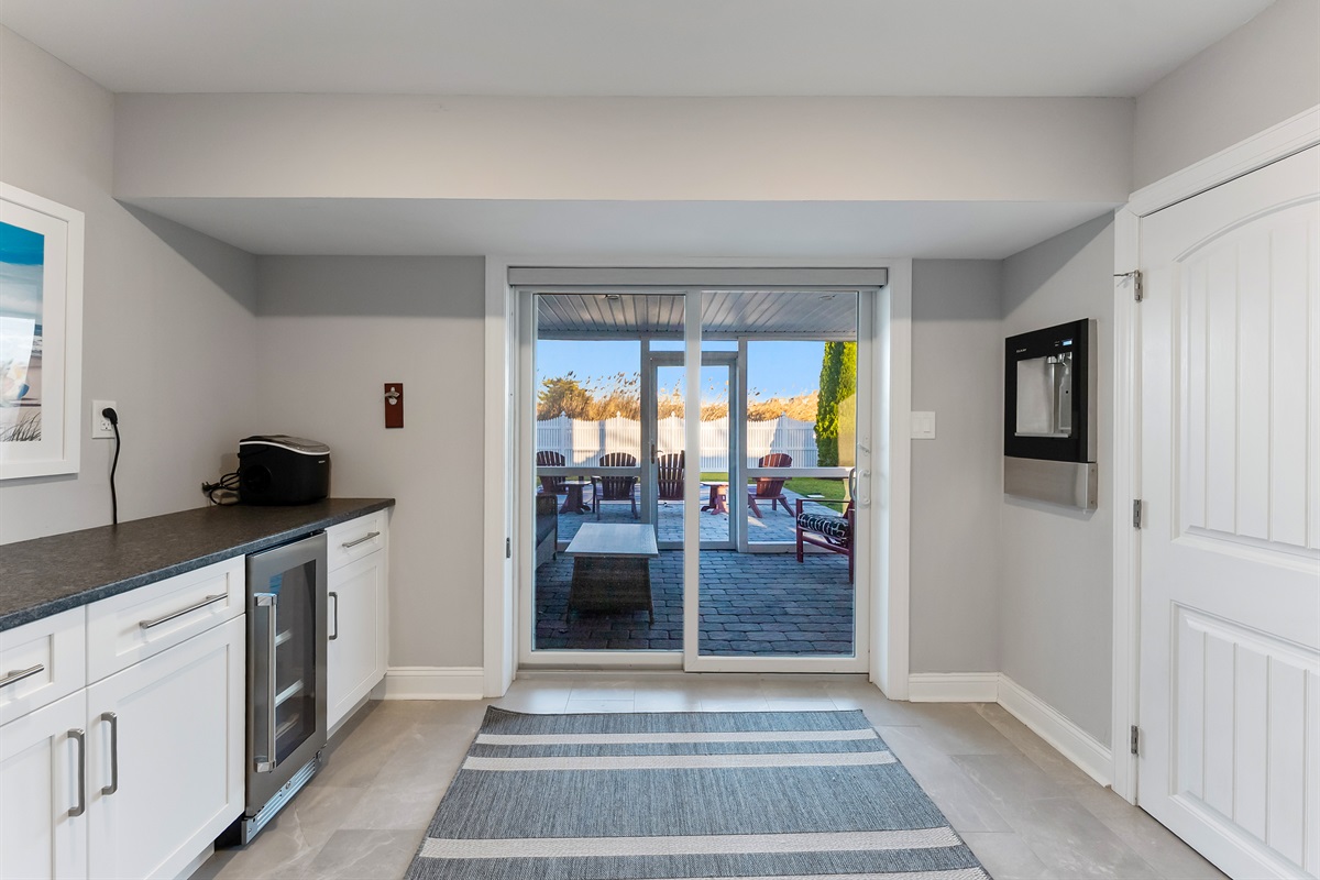 Yoga/Lounge Room with In Wall Water Fountain and Beverage Fridge