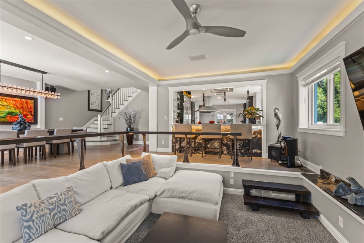 View of Living room into Dining Area and Kitchen 
