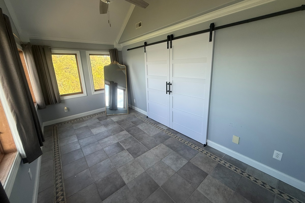 Wedding/dressing room with Barn Doors and a large full mirror for bridal party