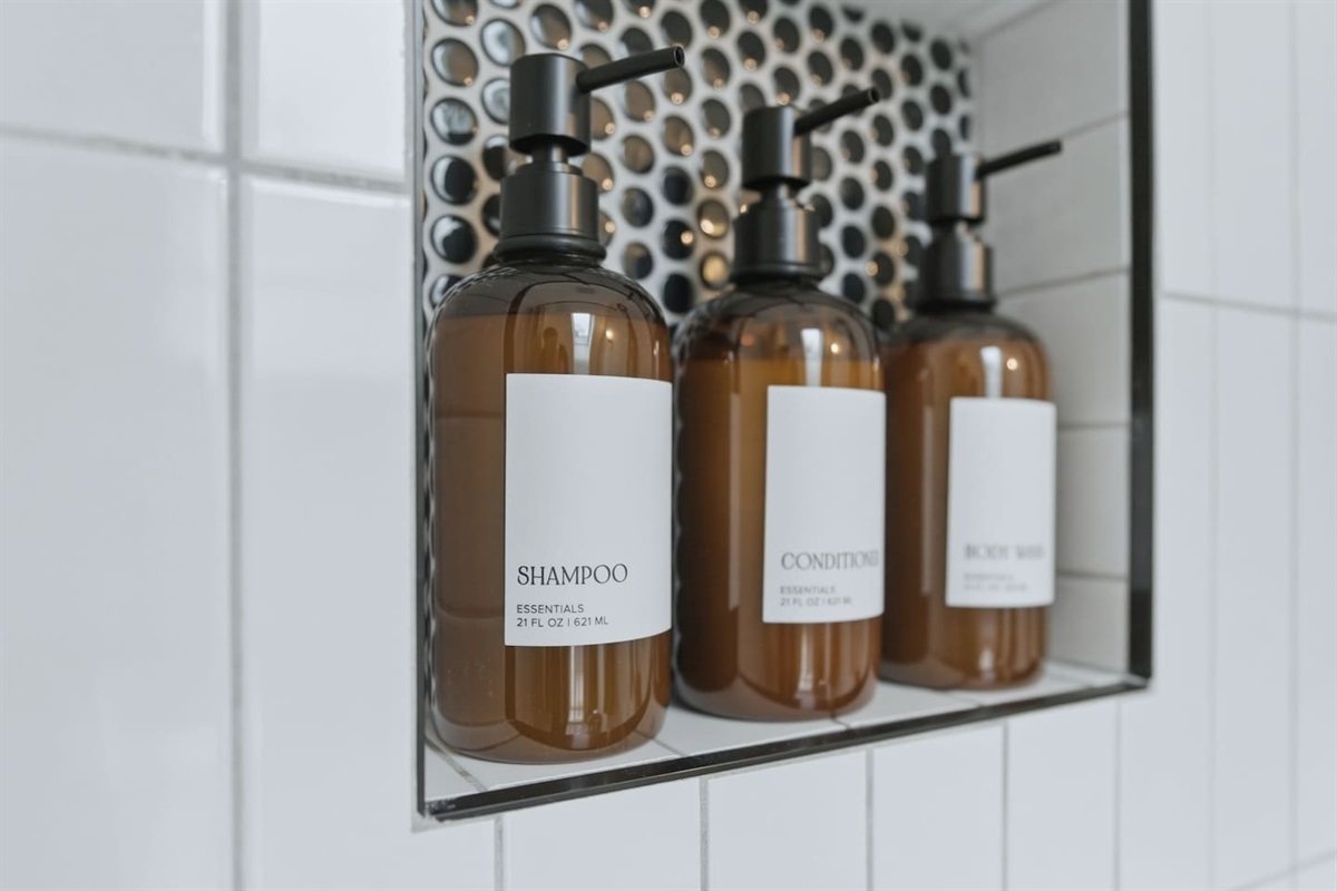 Premium shampoo, conditioner, and body wash provided for a convenient and comfortable stay.