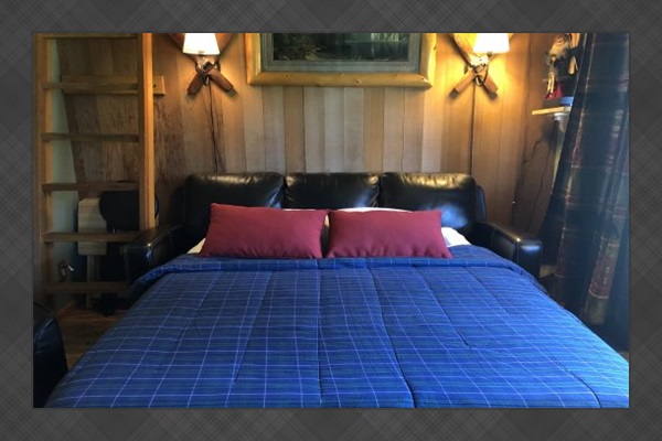 Sleeper sofa: Full-size bed.
