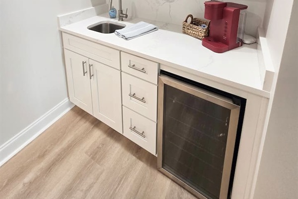 Wine fridge and coffee upstairs