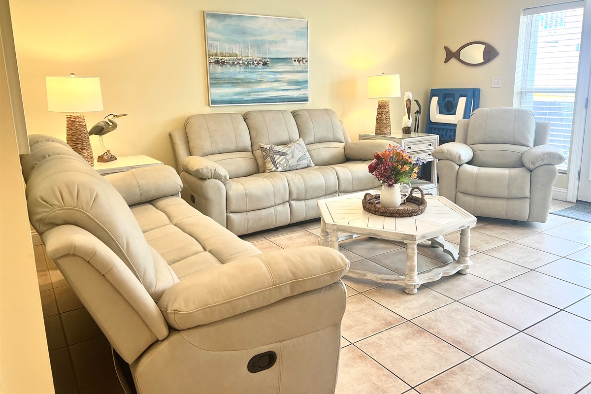 New furniture for 115! Both couches are recliners on both ends plus a big comfy recliner!