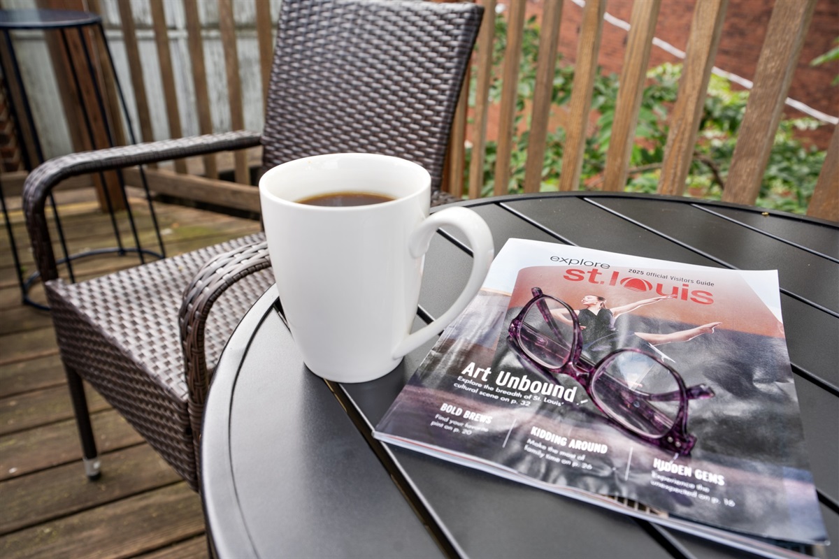 Start your morning with coffee on your private deck before exploring St. Louis.