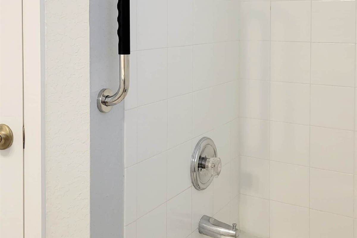 The downstairs bathroom with grab bar for easier access.