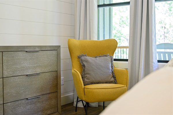 Take a seat in the primary bedroom