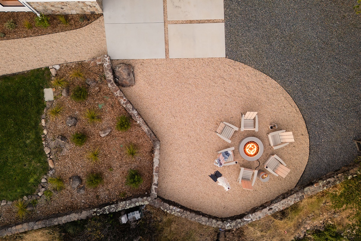 Aerial View of Firepit and the Large Lawn