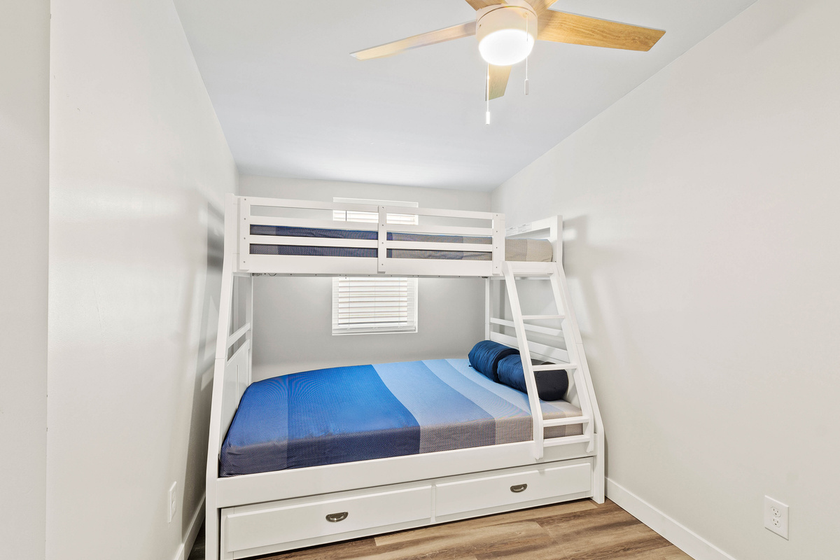 The Waterbury Way - Third BR Bunk Bed with Full size lower bed, upper twin bed and pull out twin Trundle bed