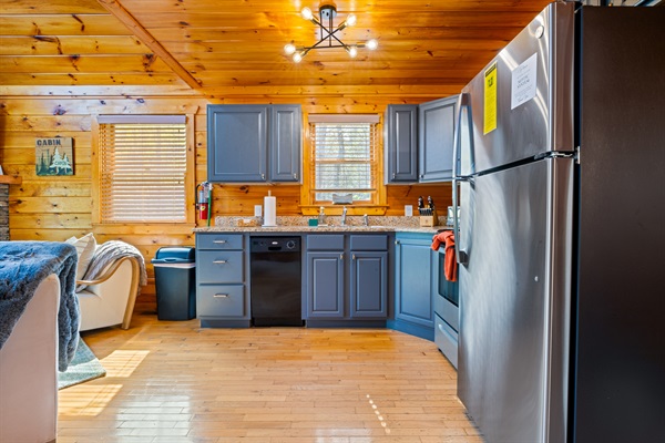 You will be greeted with a stocked kitchen to your right. 