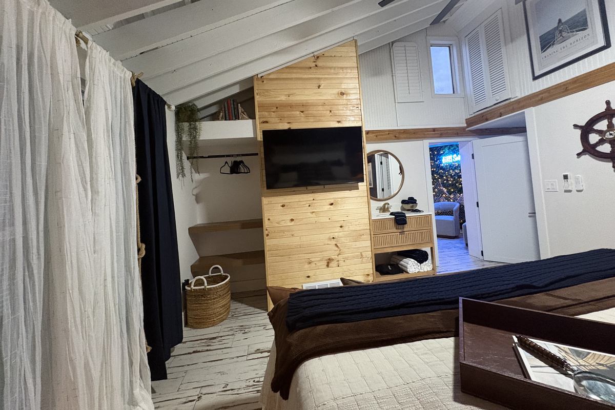 The Sail room features a smart TV and lots of storage. 