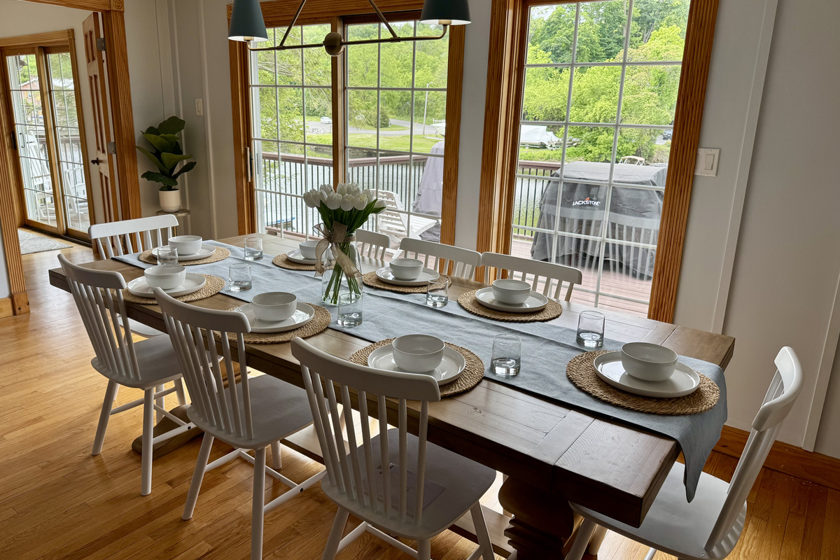 Indoor dining with beautiful waterfront scenery