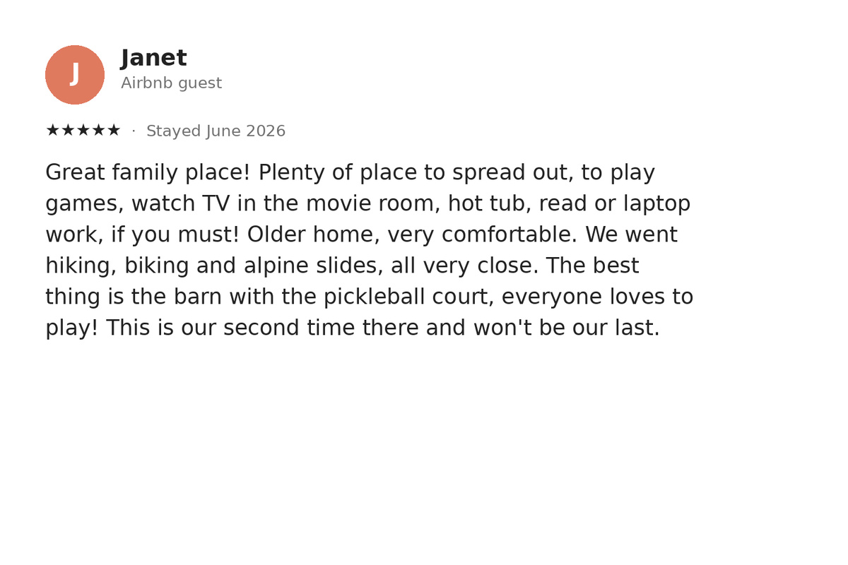 A real five-star guest review — one of 140+ at 4.97 stars.