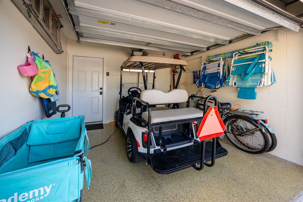 Golf Cart, Bikes and Lots of beach stuff