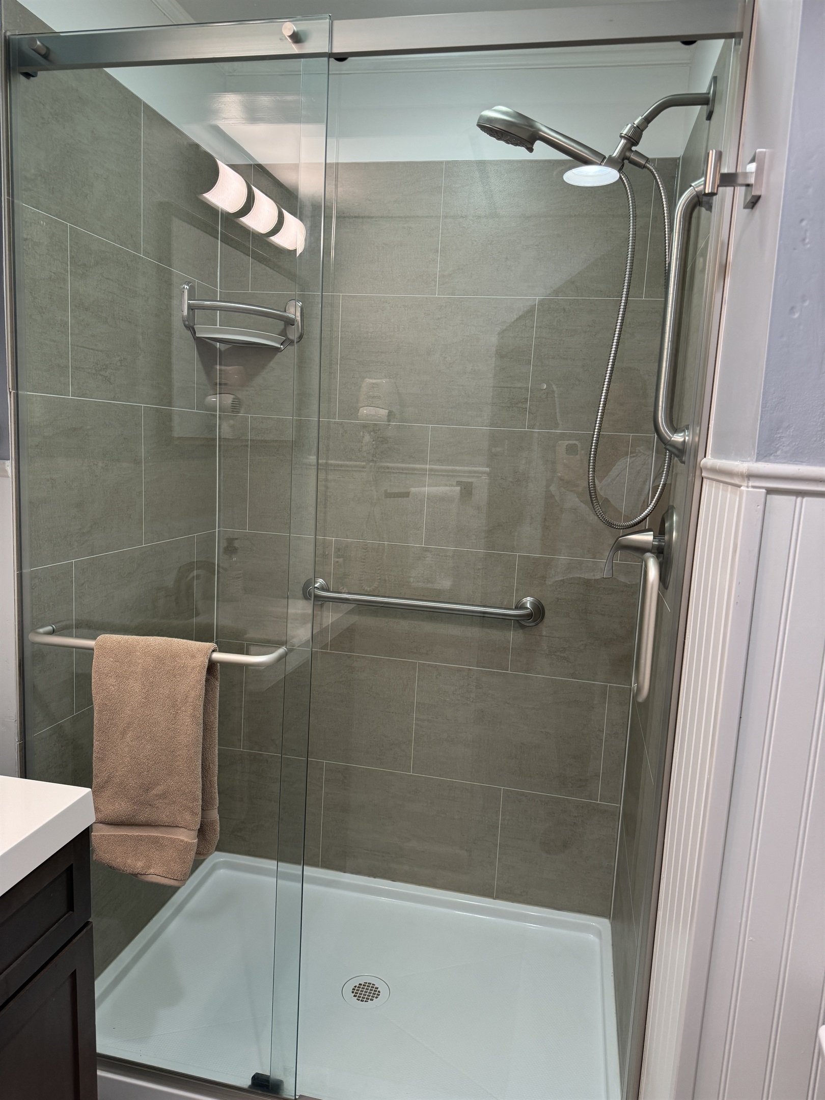 Lower level bath with shower