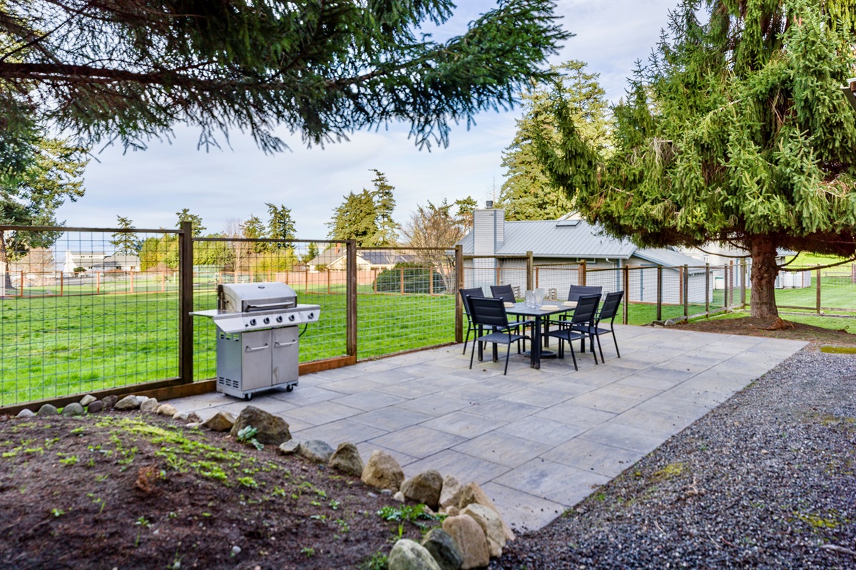 Al fresco meals on this patio with BBQ grill and table for six.  Perfect for summer cookouts.