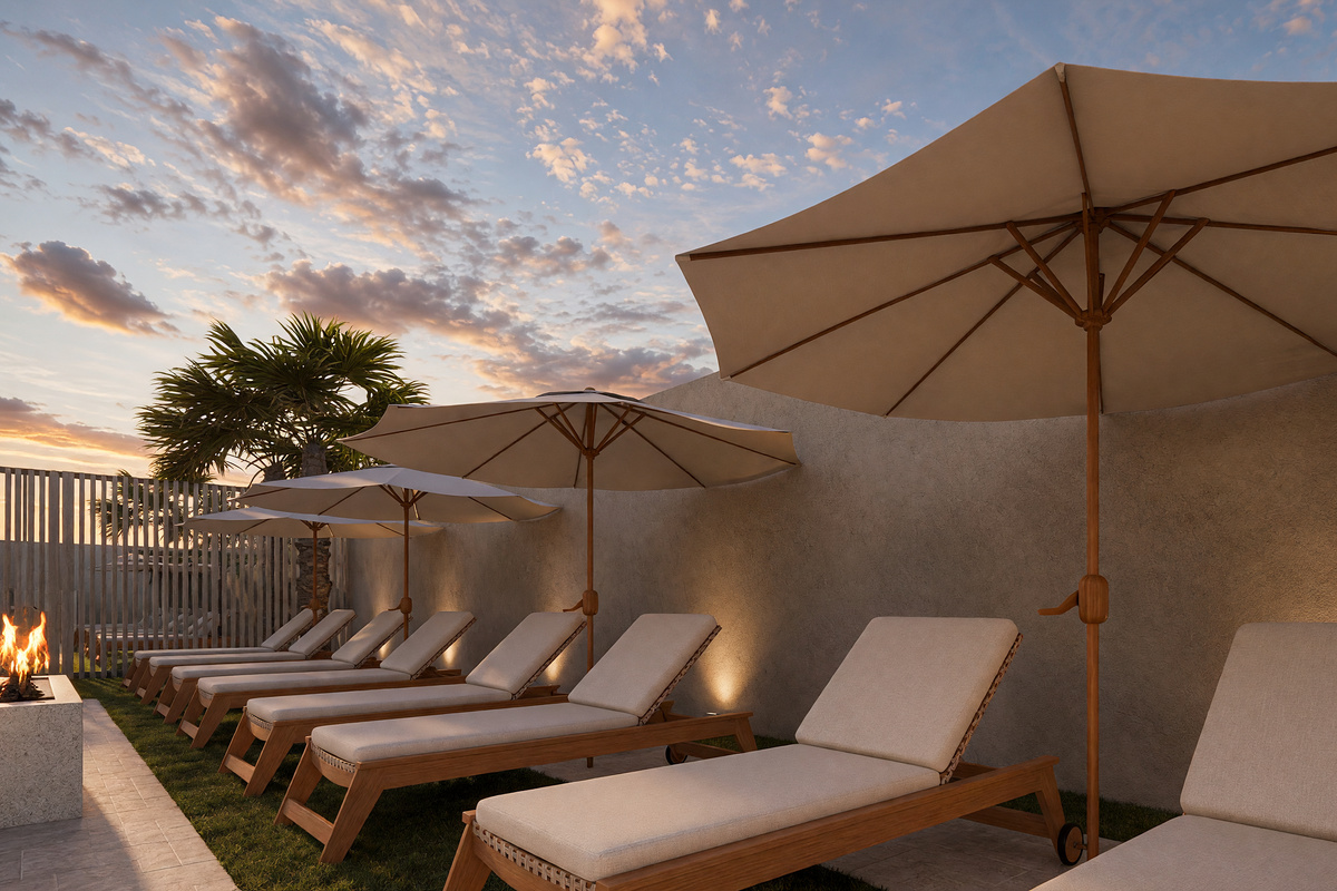 Pool loungers and umbrellas | Rendering