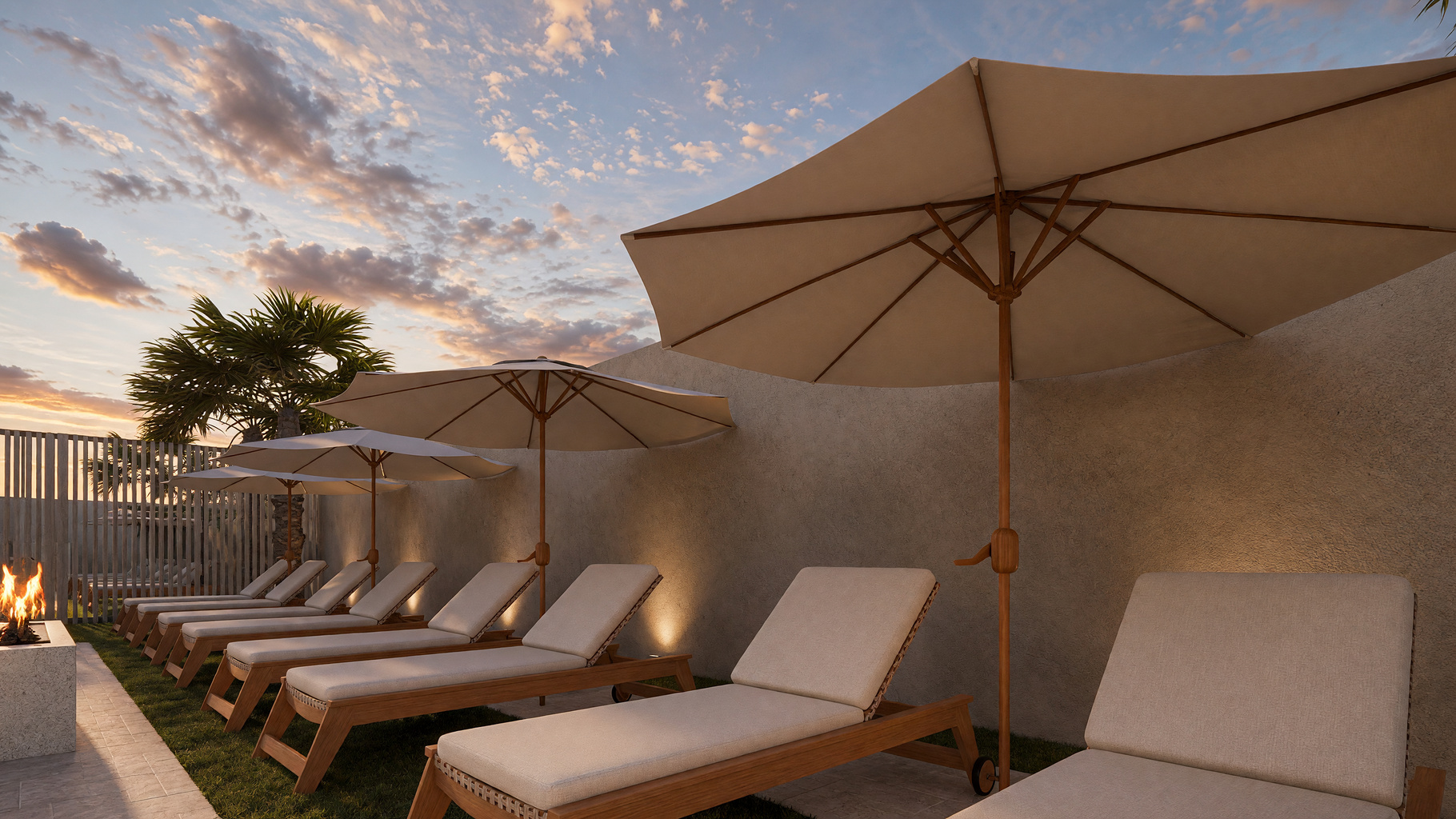 Pool loungers and umbrellas | Rendering