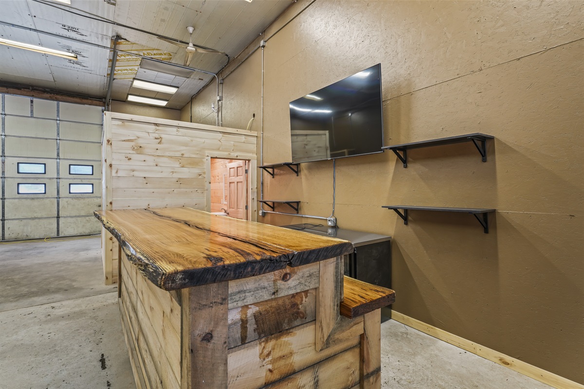 Inside Barn with Bar and TV